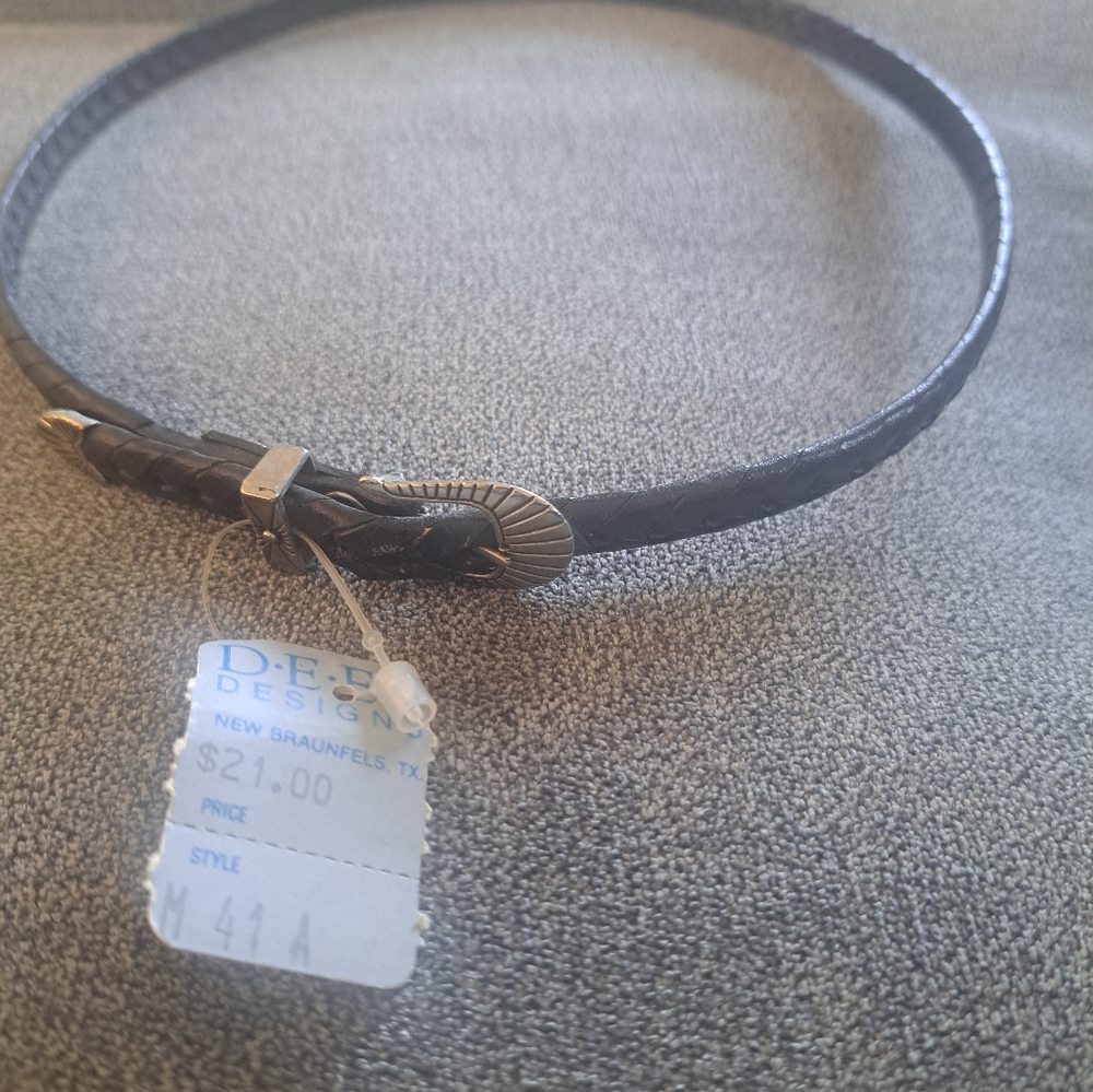 Black Leather Western Hat Band  with Silver Buckle